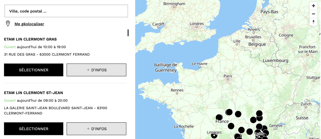 Un exemple de Store Locator, celui d'Etam