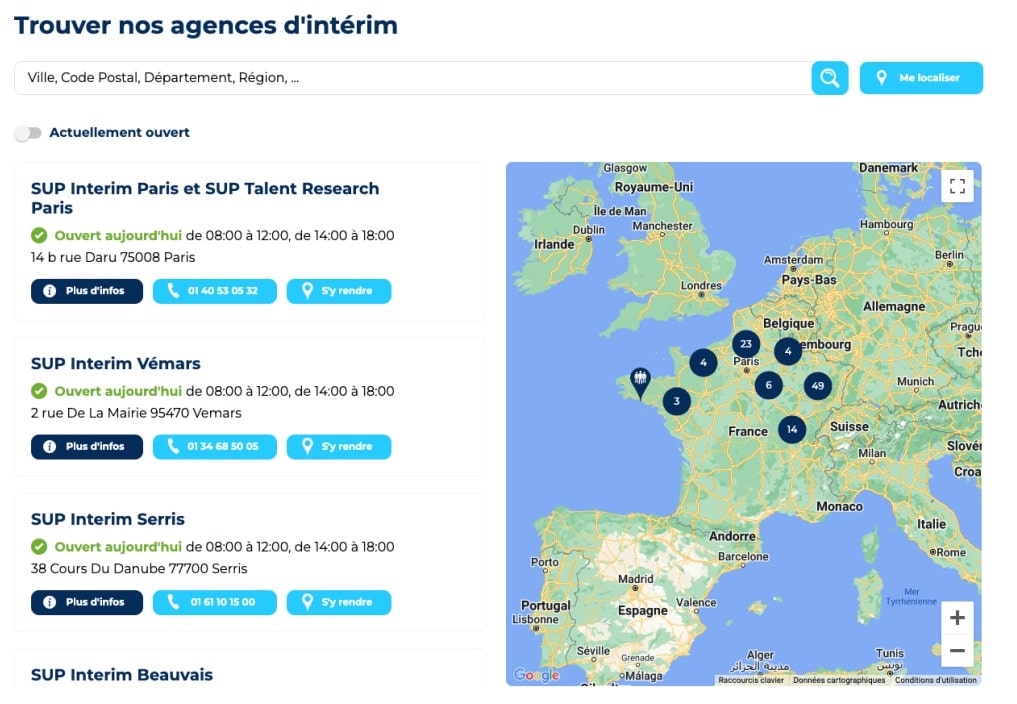 Le Store Locator de SUP Interim