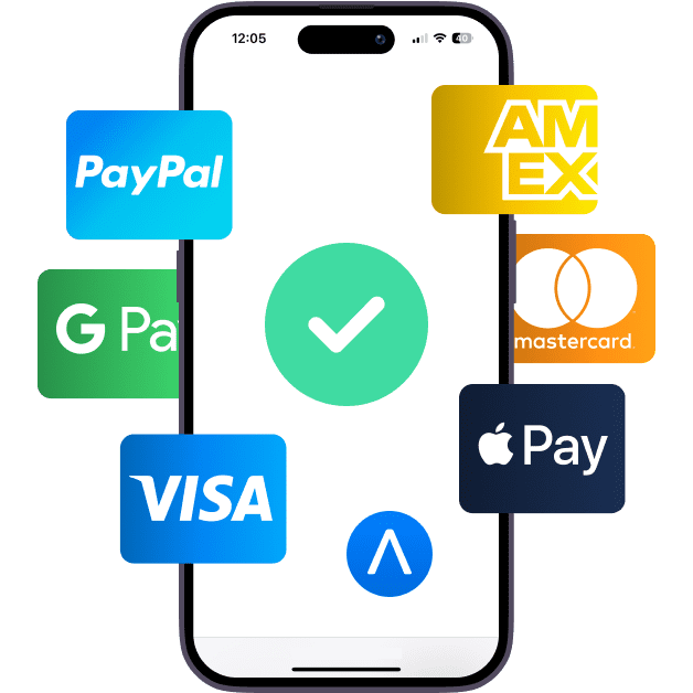smartphone affichant les moyens de paiement acceptés