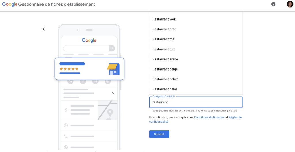 création d'une fiche google pour un restaurant