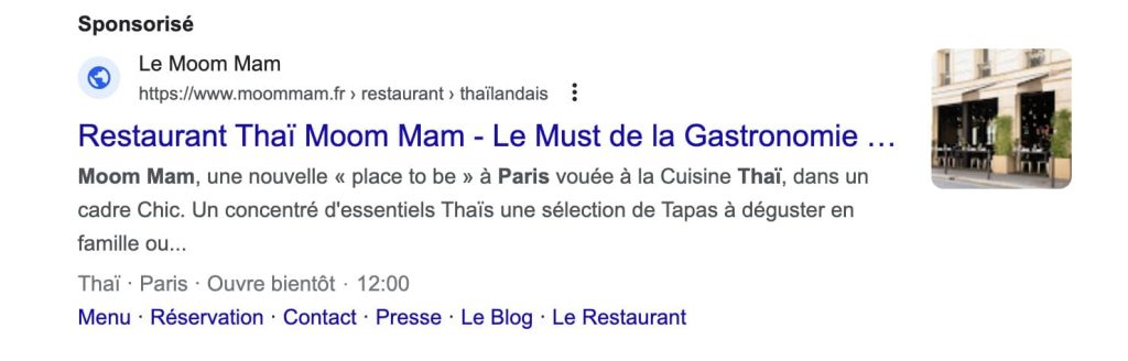 Publicité sponsorisée pour un restaurant thai