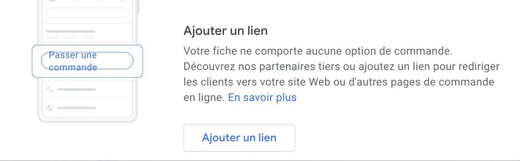 bouton de commande en ligne sur une fiche google