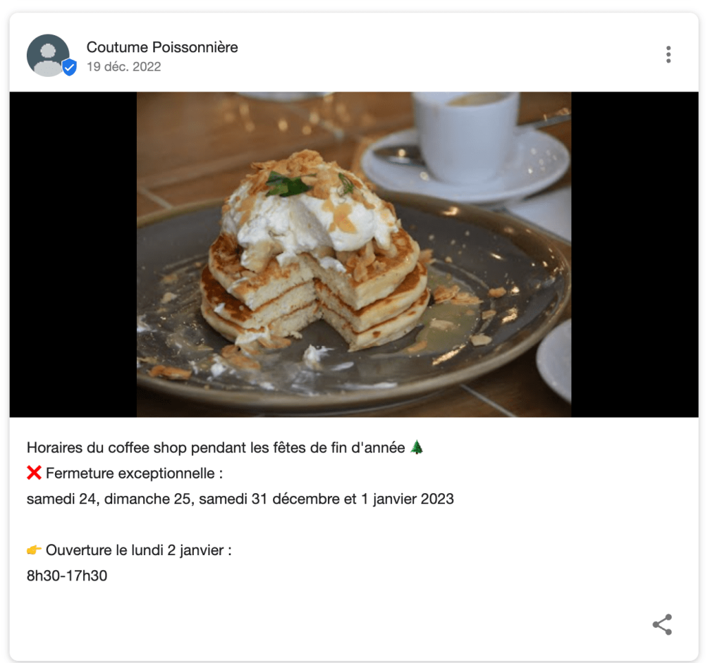 exemple d'un google post pour signaler son départ en vacances