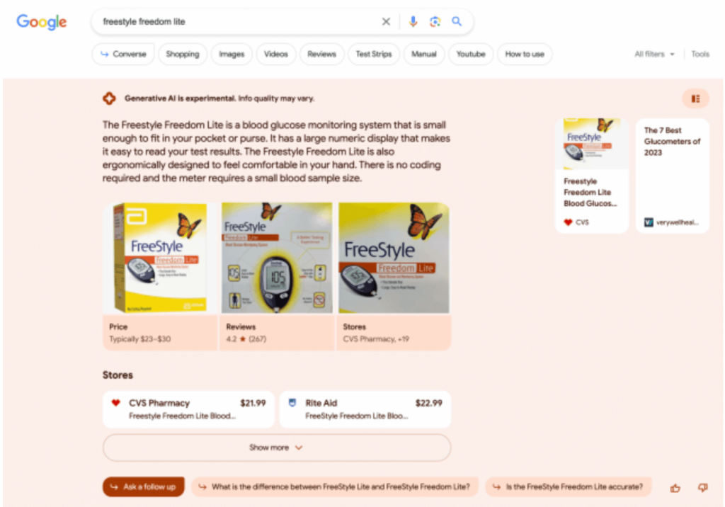 L'affichage des magasins disposant des articles en stock dans la SGE de Google.
