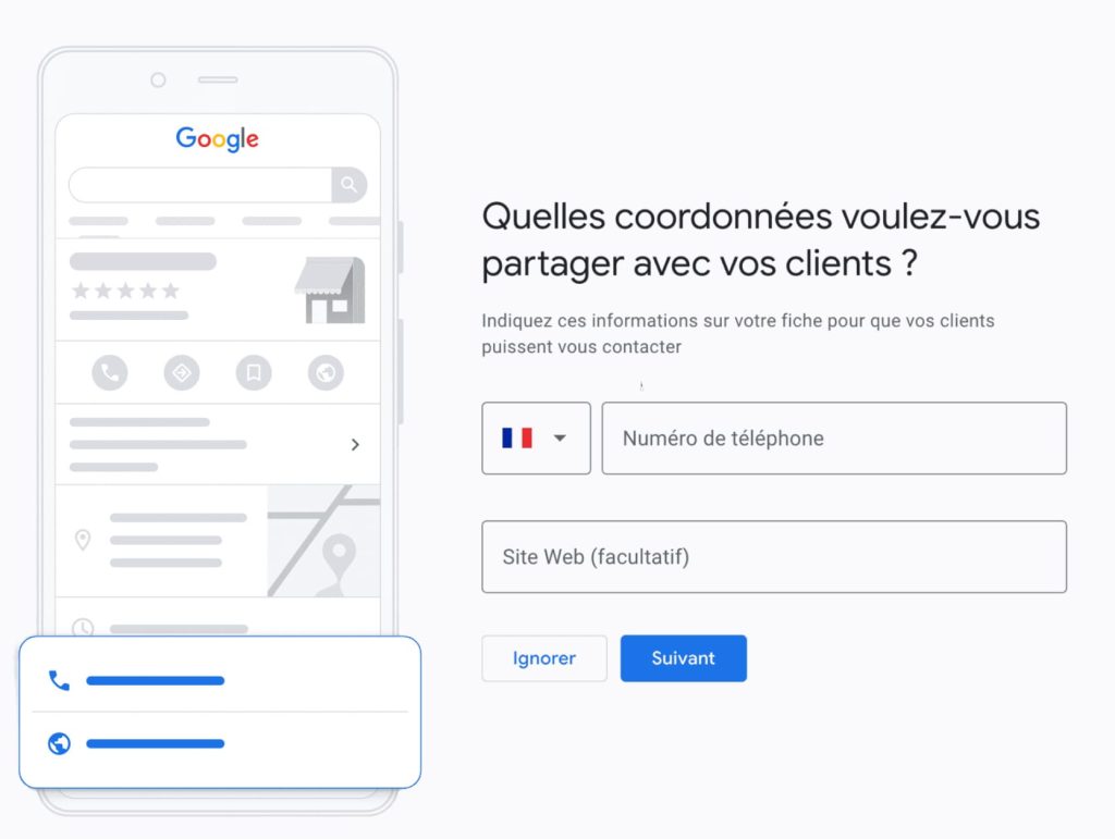 champ pour ajouter son site web et son téléphone