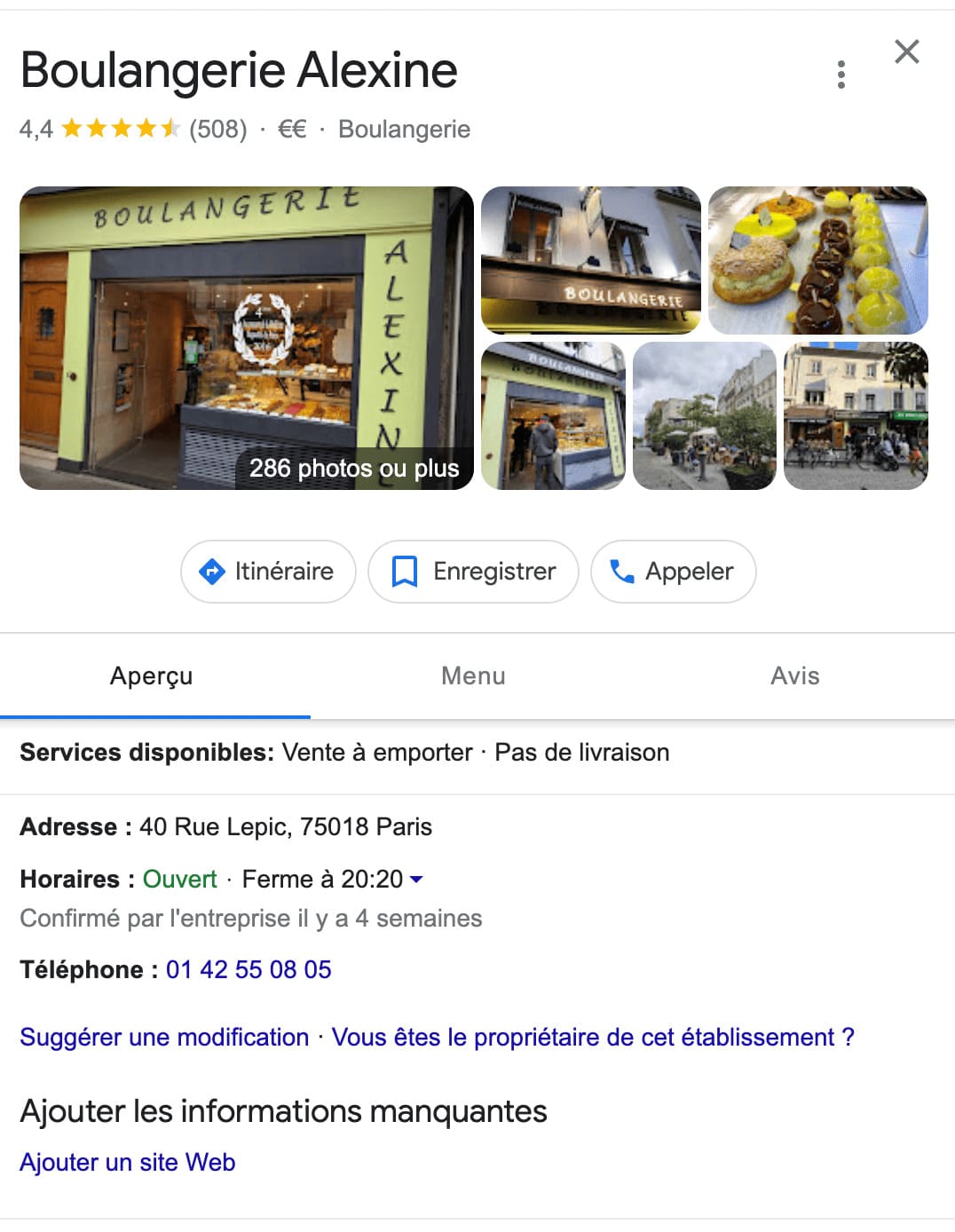 exemple fiche Google boulangerie