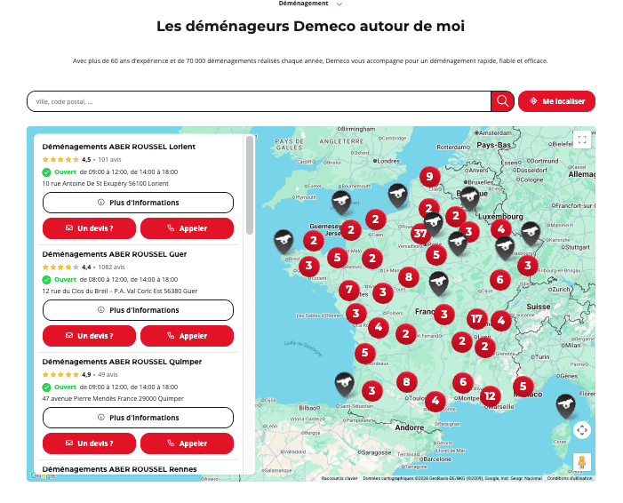 page du store locator de demeco group