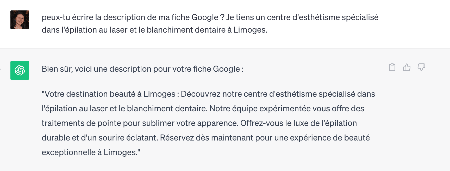 description fiche Google générée par intelligence artificielle