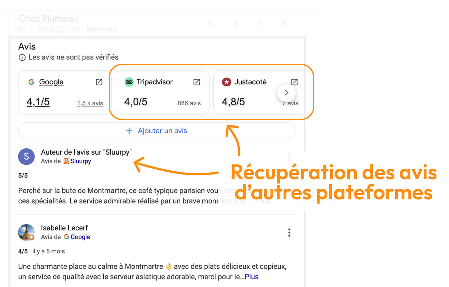 Récupération des avis d'autres plateformes sur Google