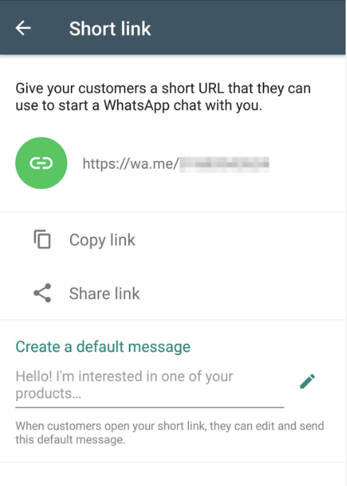 WhatsApp Business: short links