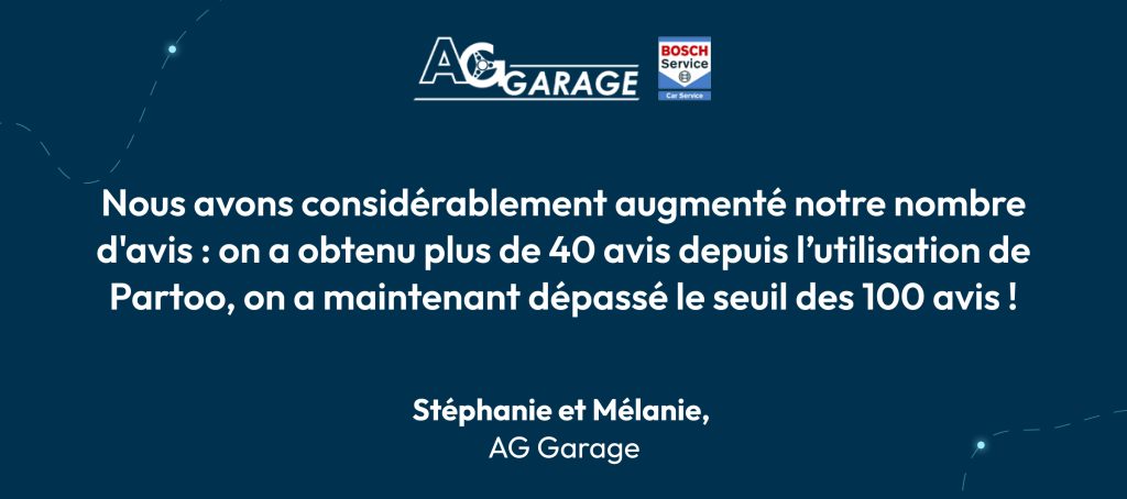 résultats des avis obtenus par AG Garage grâce à Partoo