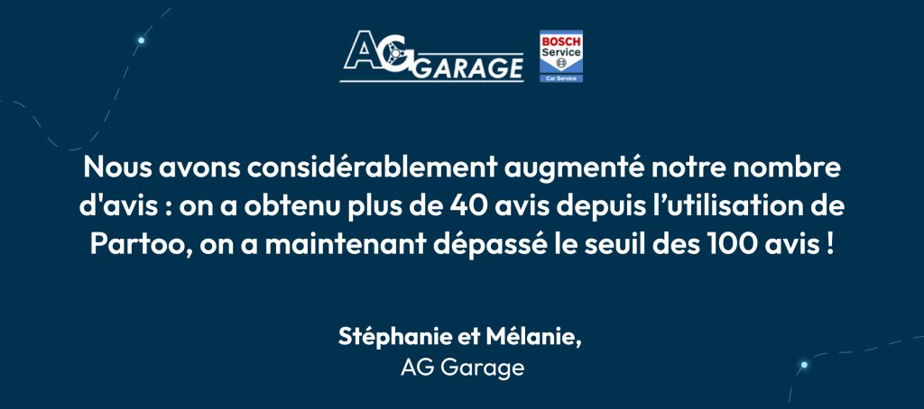 résultats des avis obtenus par AG Garage grâce à Partoo 