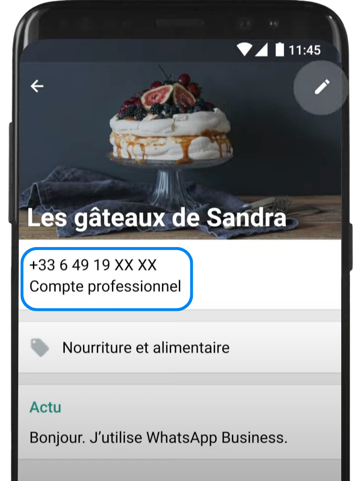 mention du compte professionnel sur whatsapp business