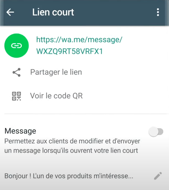 lien court sur whatsapp business