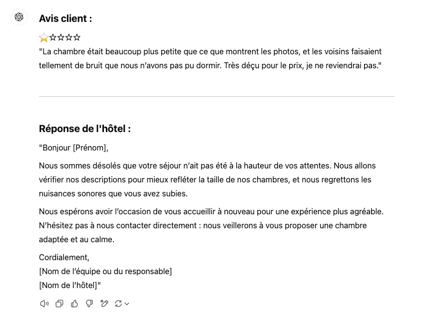 réponse aux avis client ChatGPT