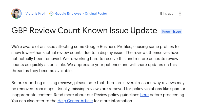 communication de google quant aux avis disparus