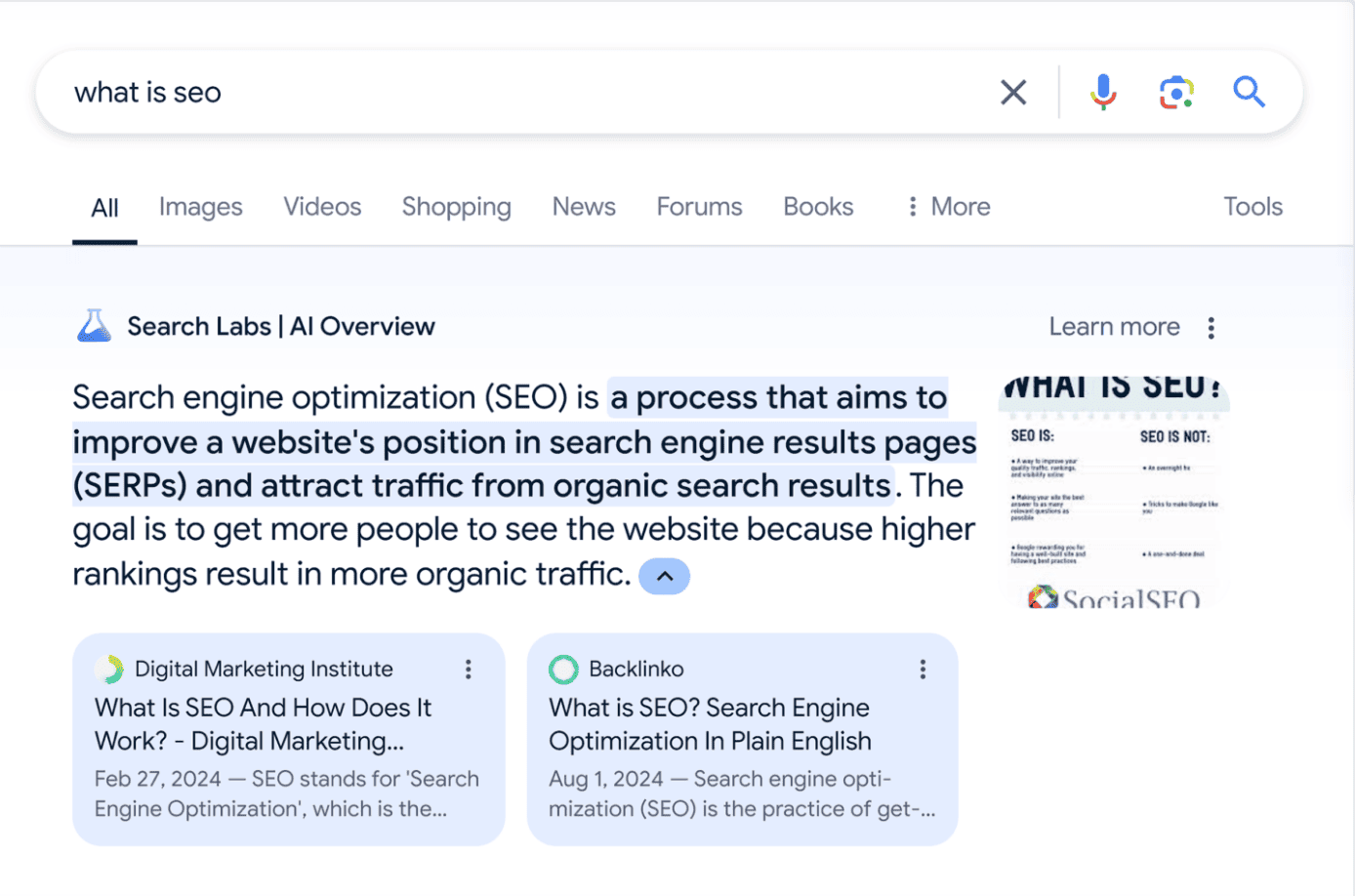 Apreçu d'AI overviews sur Google