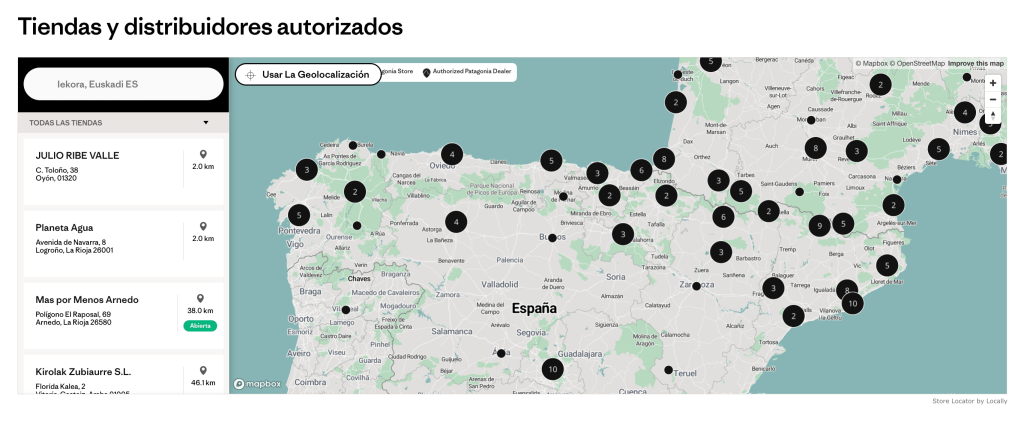 Ejemplo de un dealer locator