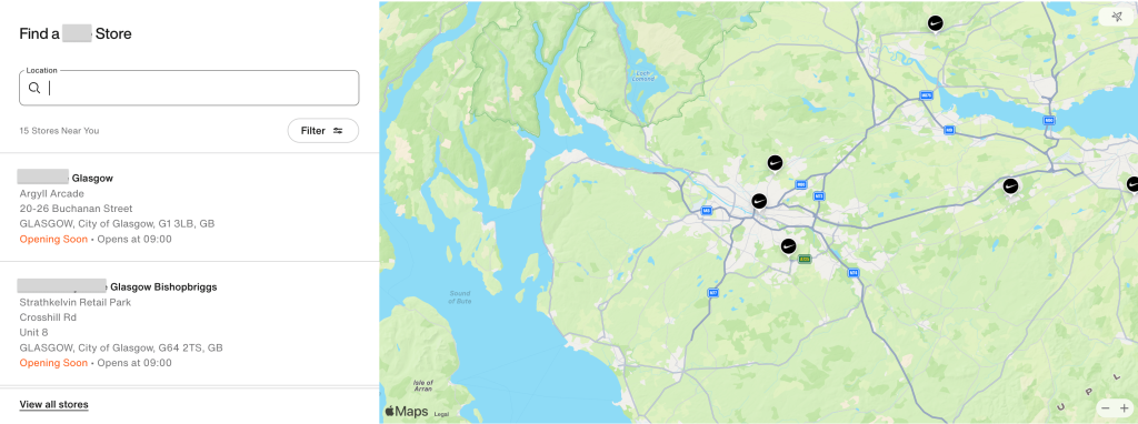 Example of a dealership locator