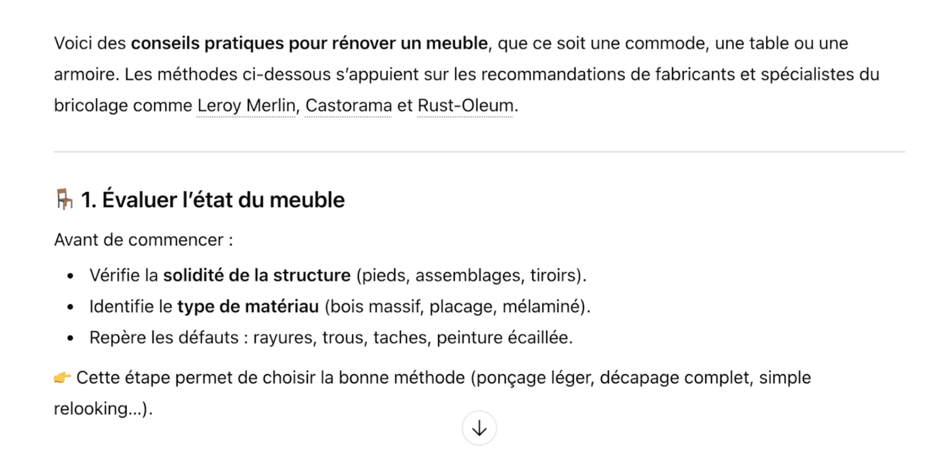 recherche "conseils pour reparer mon meuble" sur chatgpt