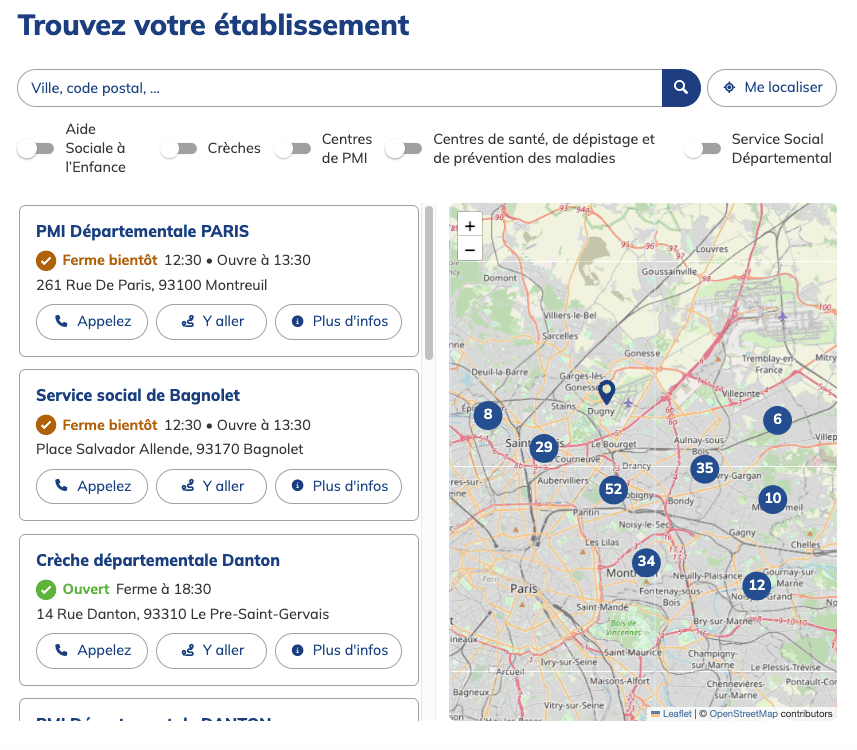 page de recherche d'un store locator