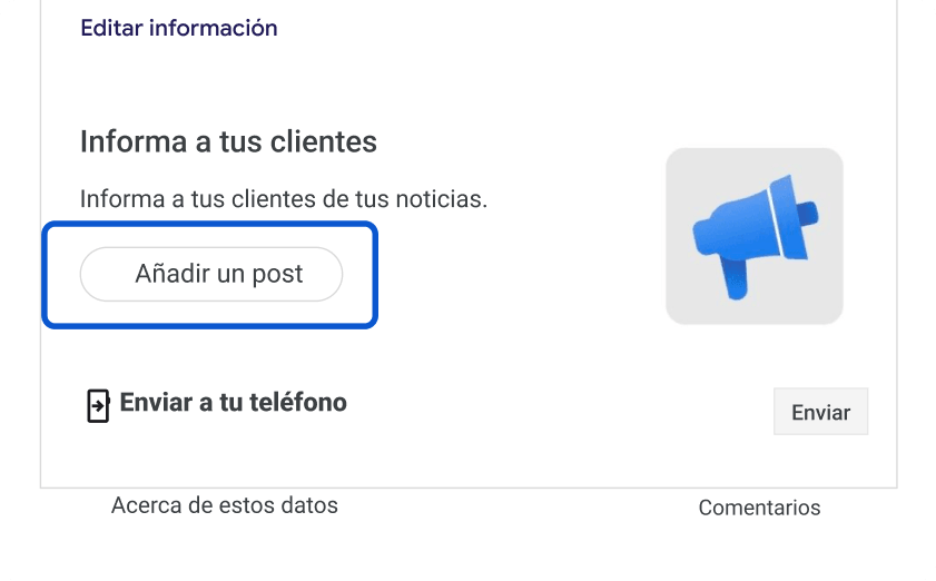 Botón para publicar un Google Post.