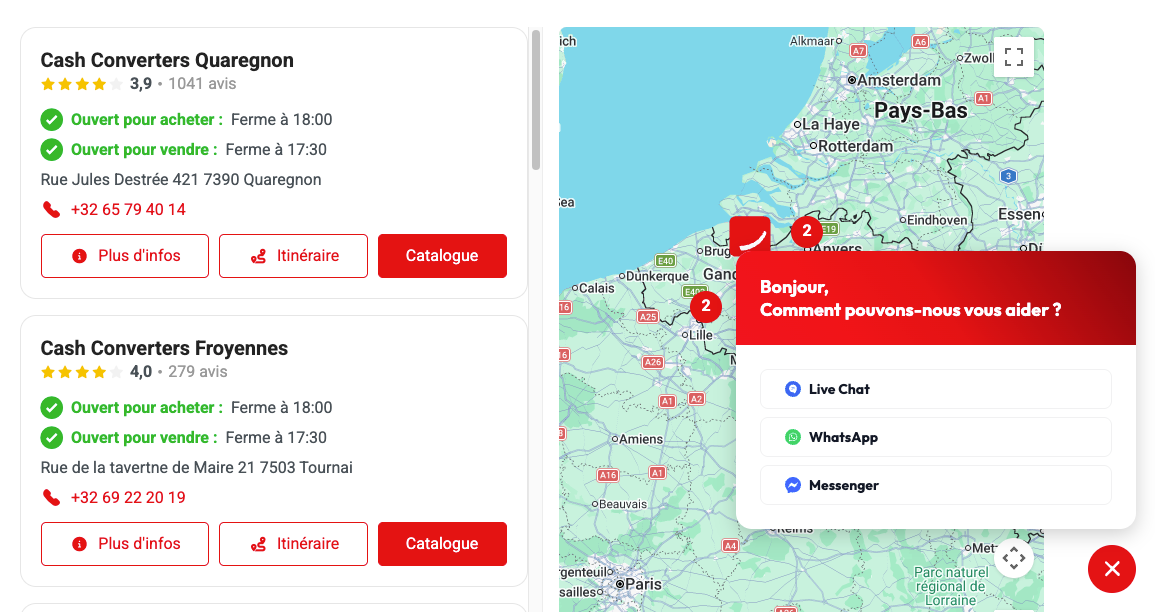 Exemple d'un chat int&eacute;gr&eacute; &agrave; un store locator