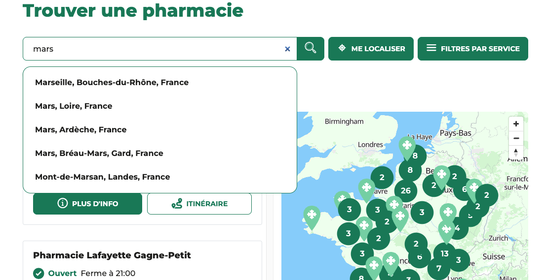 capture d'&eacute;cran d'un store locator