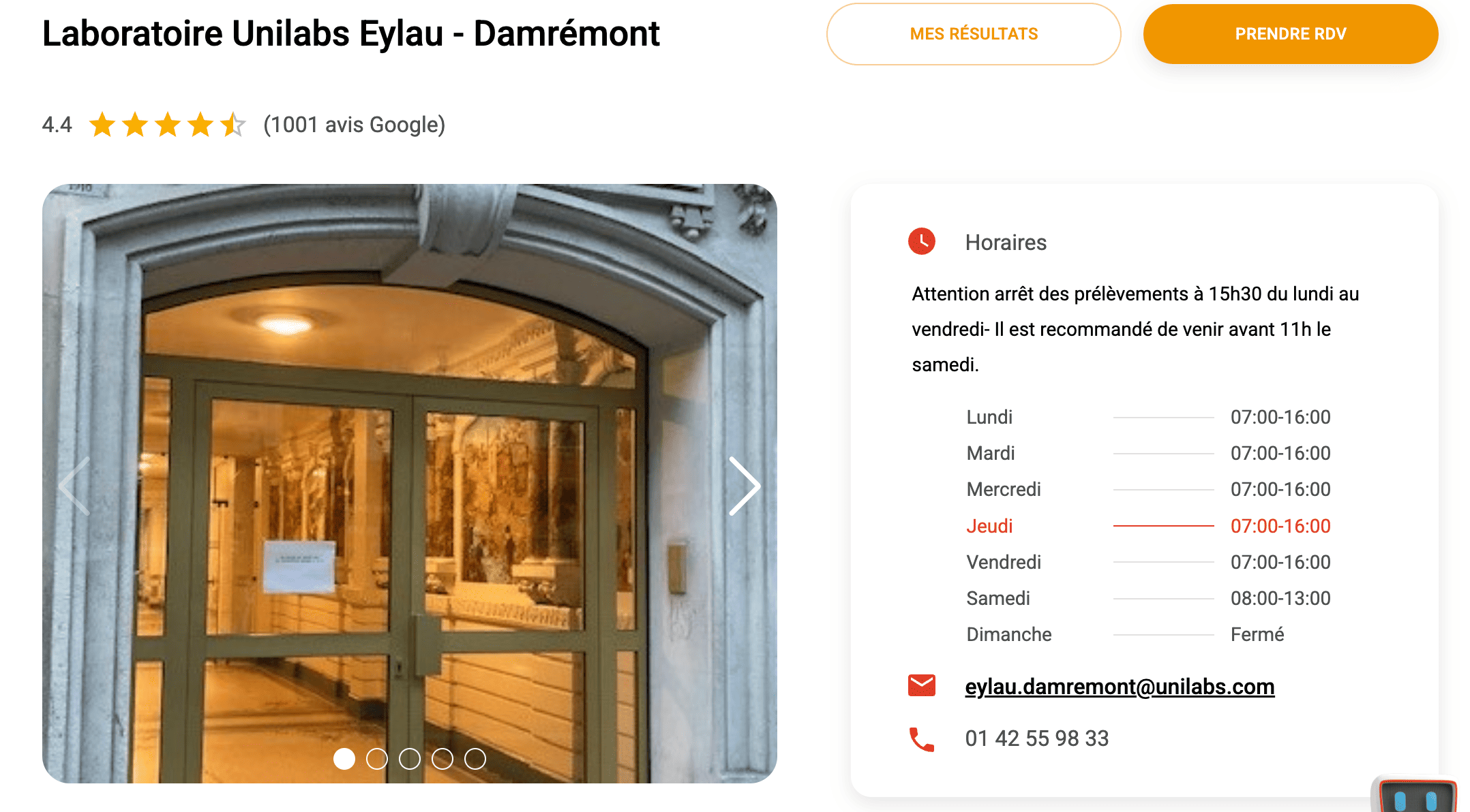 page locale d'un store locator d'une enseigne de laboratoires fran&ccedil;ais