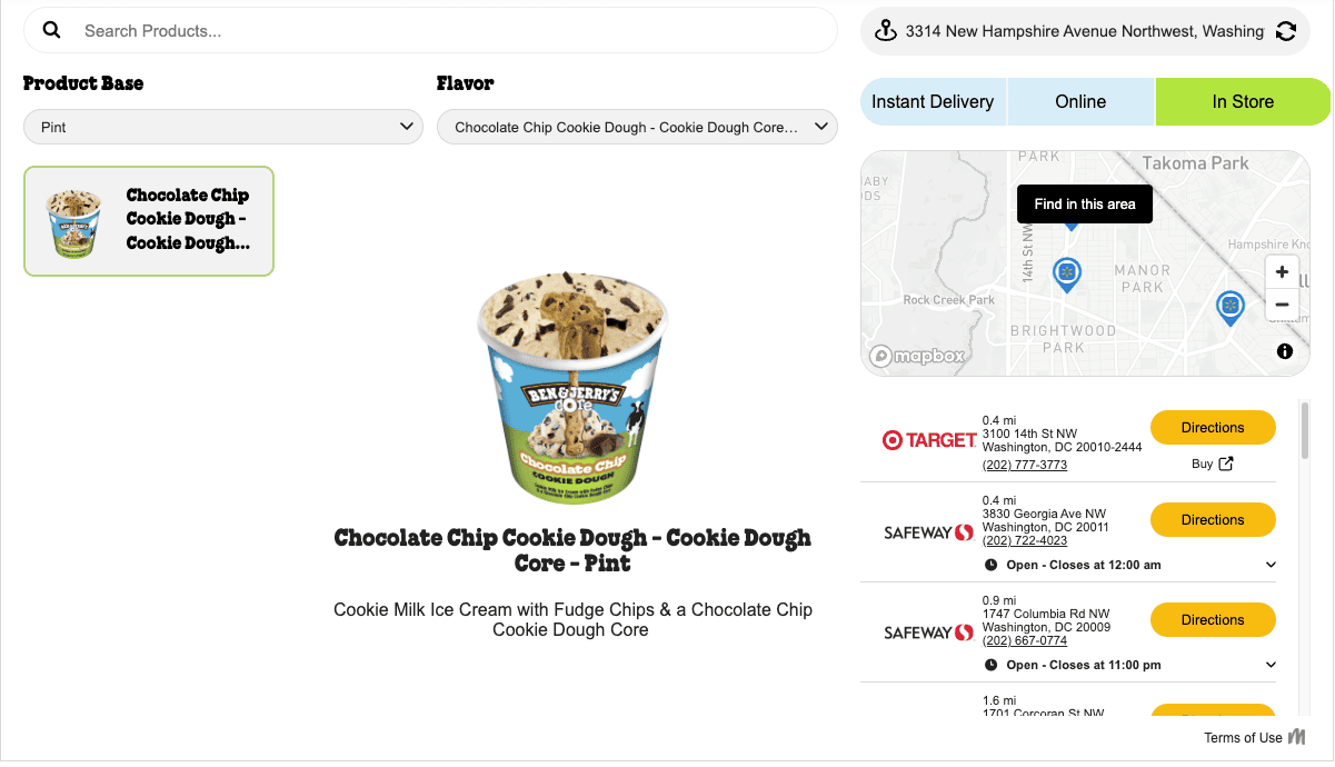 product locator de la marque ben and jerry's
