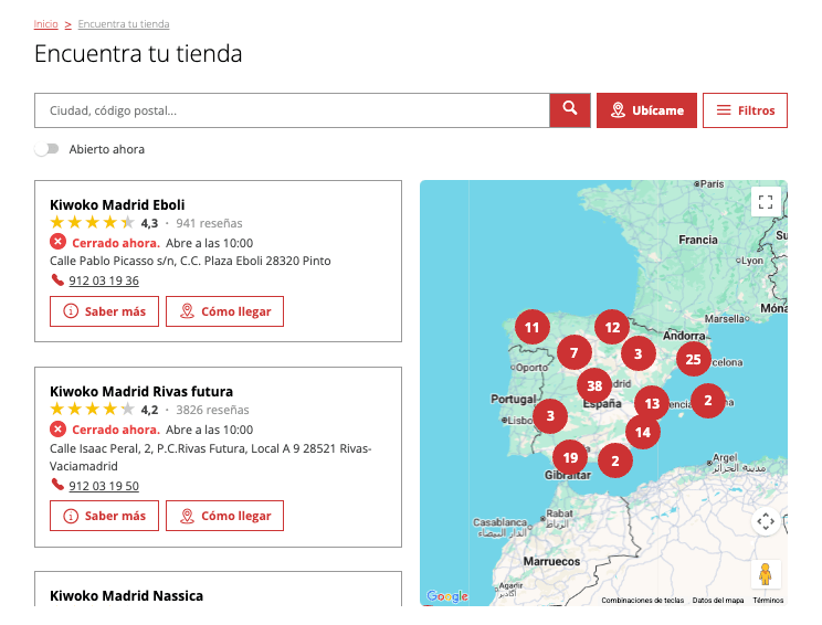 Ejemplo de Store Locator optimizado