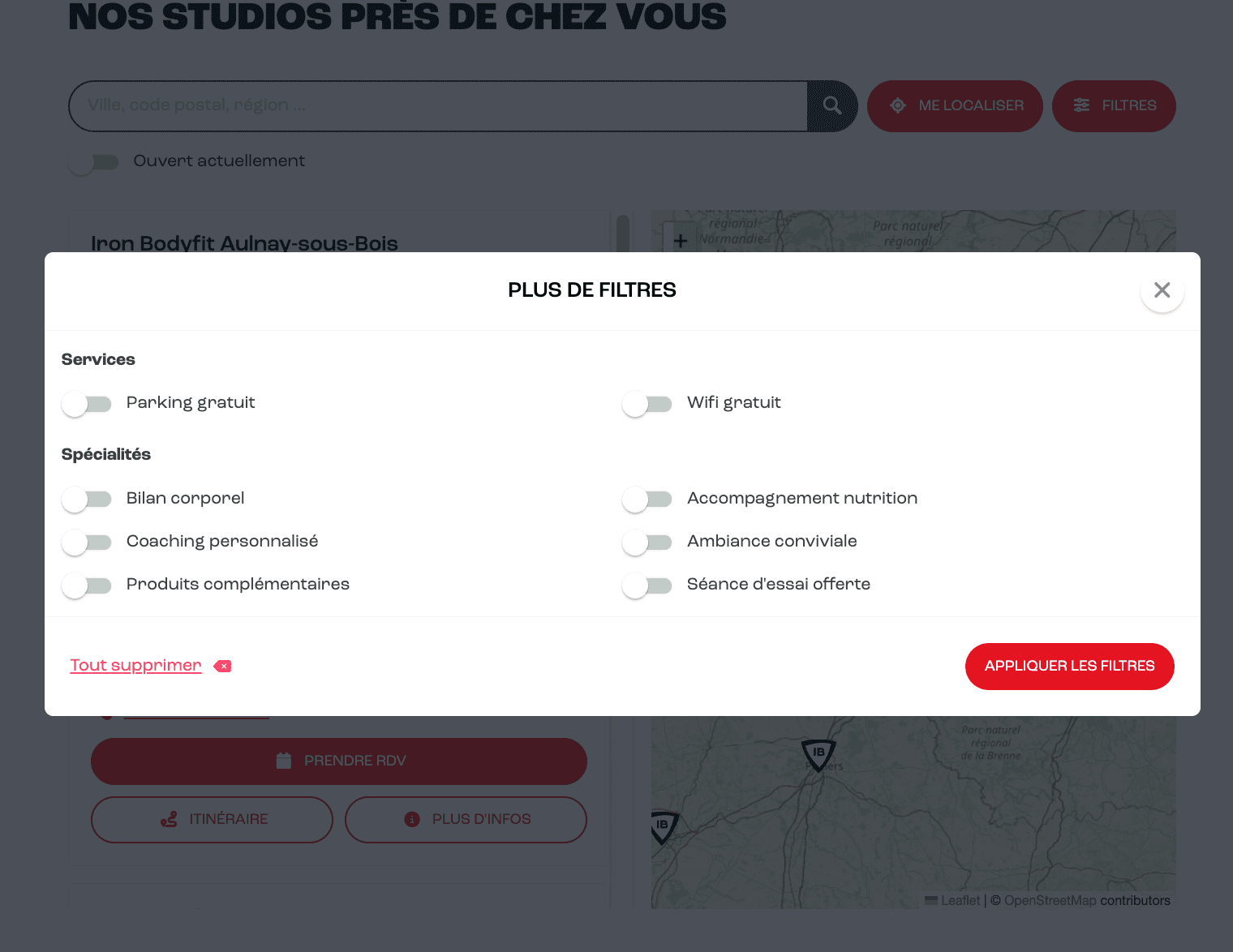 Capture d&rsquo;&eacute;cran des options disponibles dans un Store Locator