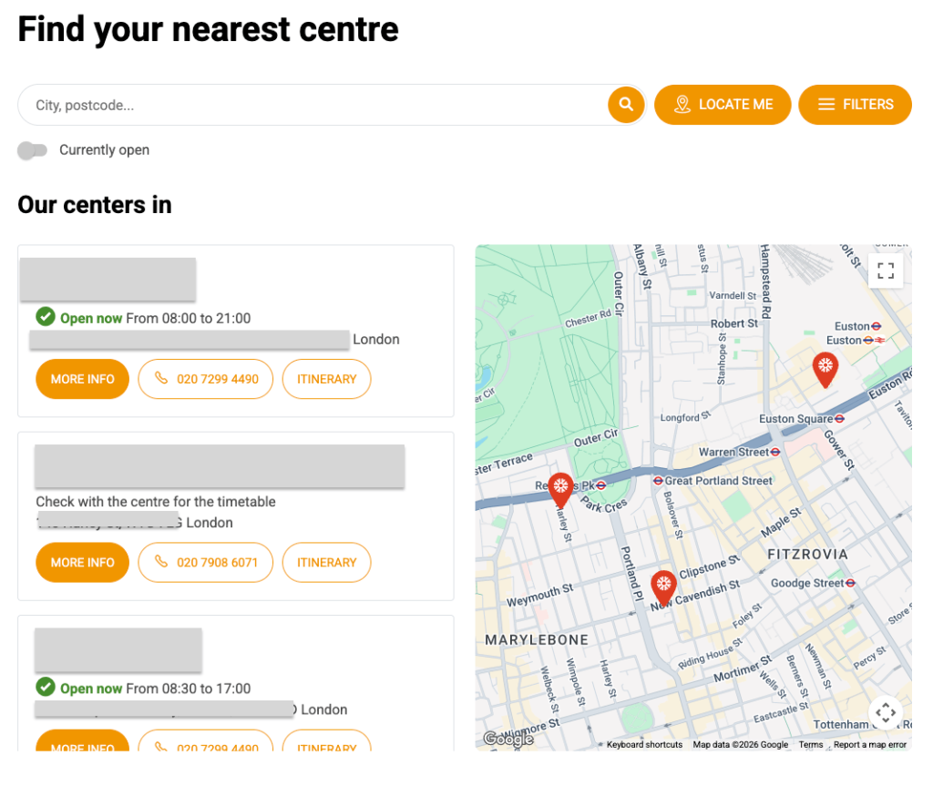 Example of an optimised store locator