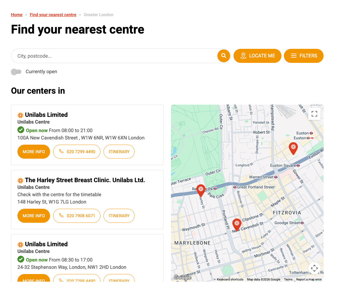 Store Locator search page
