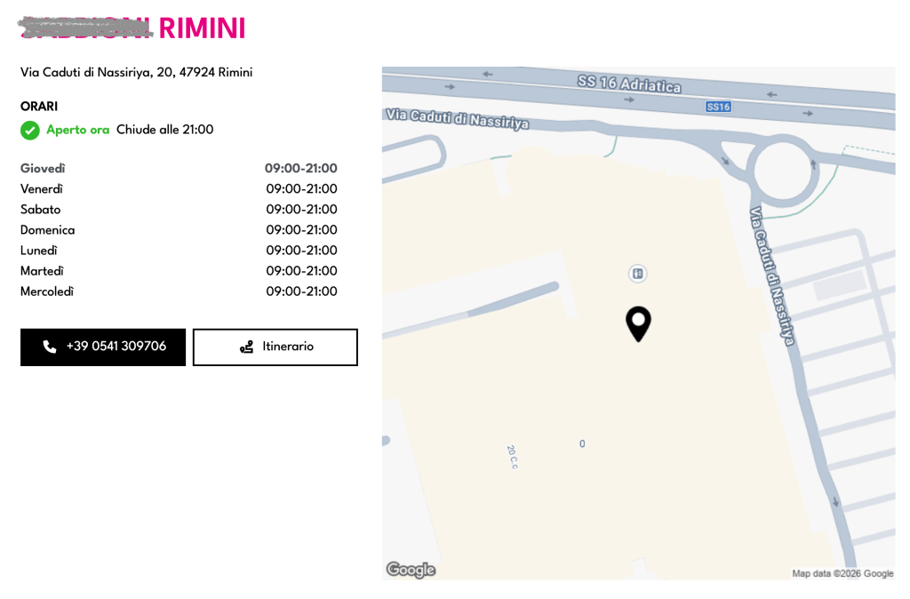 esempio di store locator vetrina