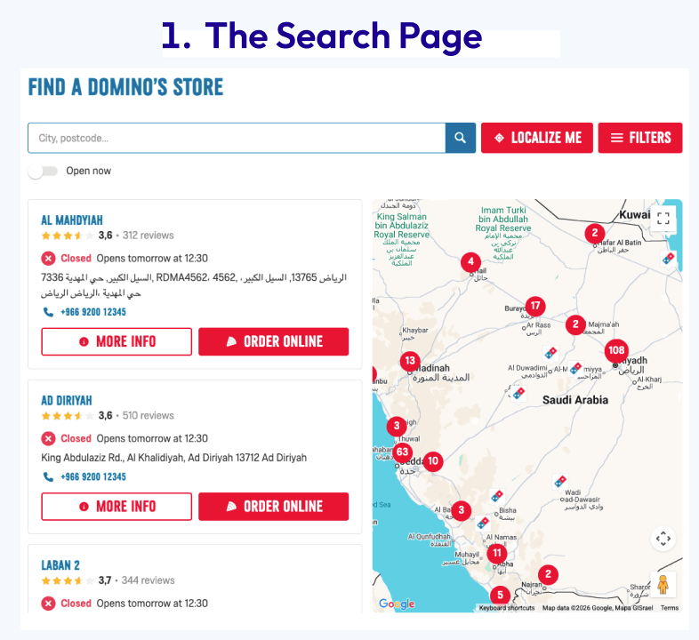 example of search page in a store locator