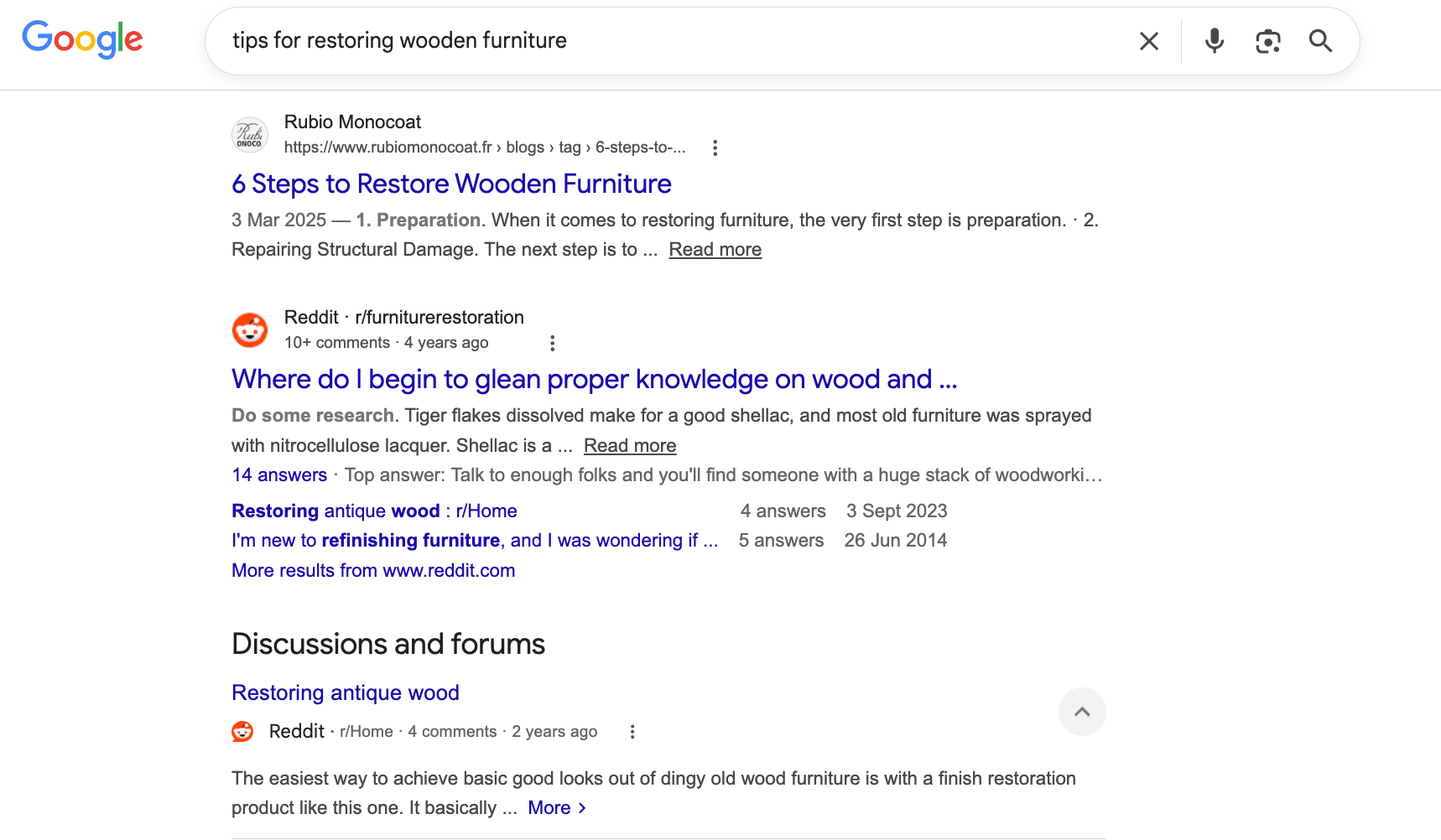 Example of a classic search