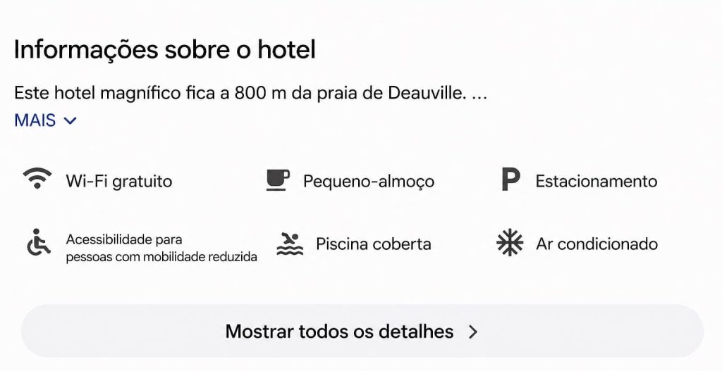 Atributos do hotel no perfil da empresa no Google