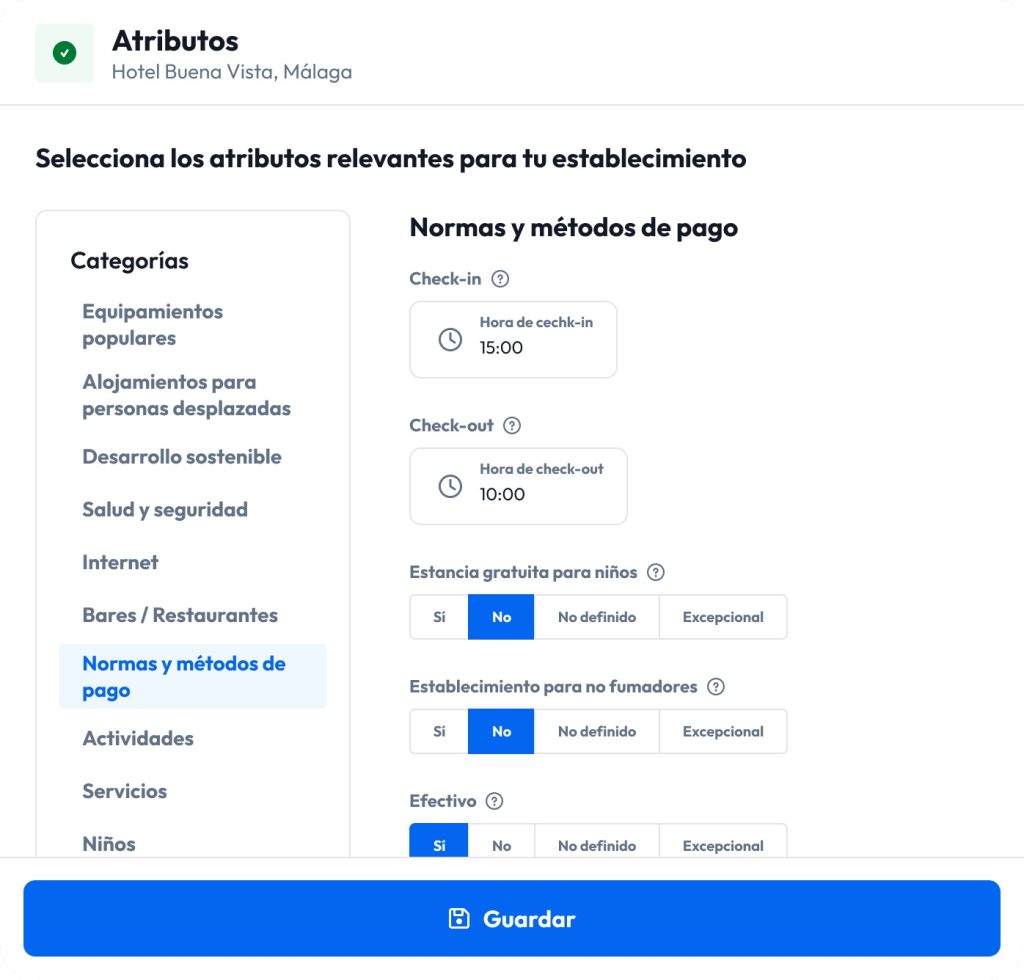 Atributos de un hotel en Partoo