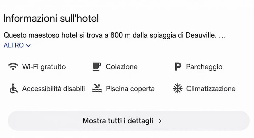 Attributi di un hotel su google