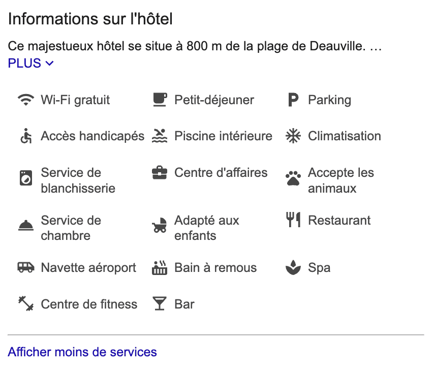 exemple d'attributs d'un hôtel