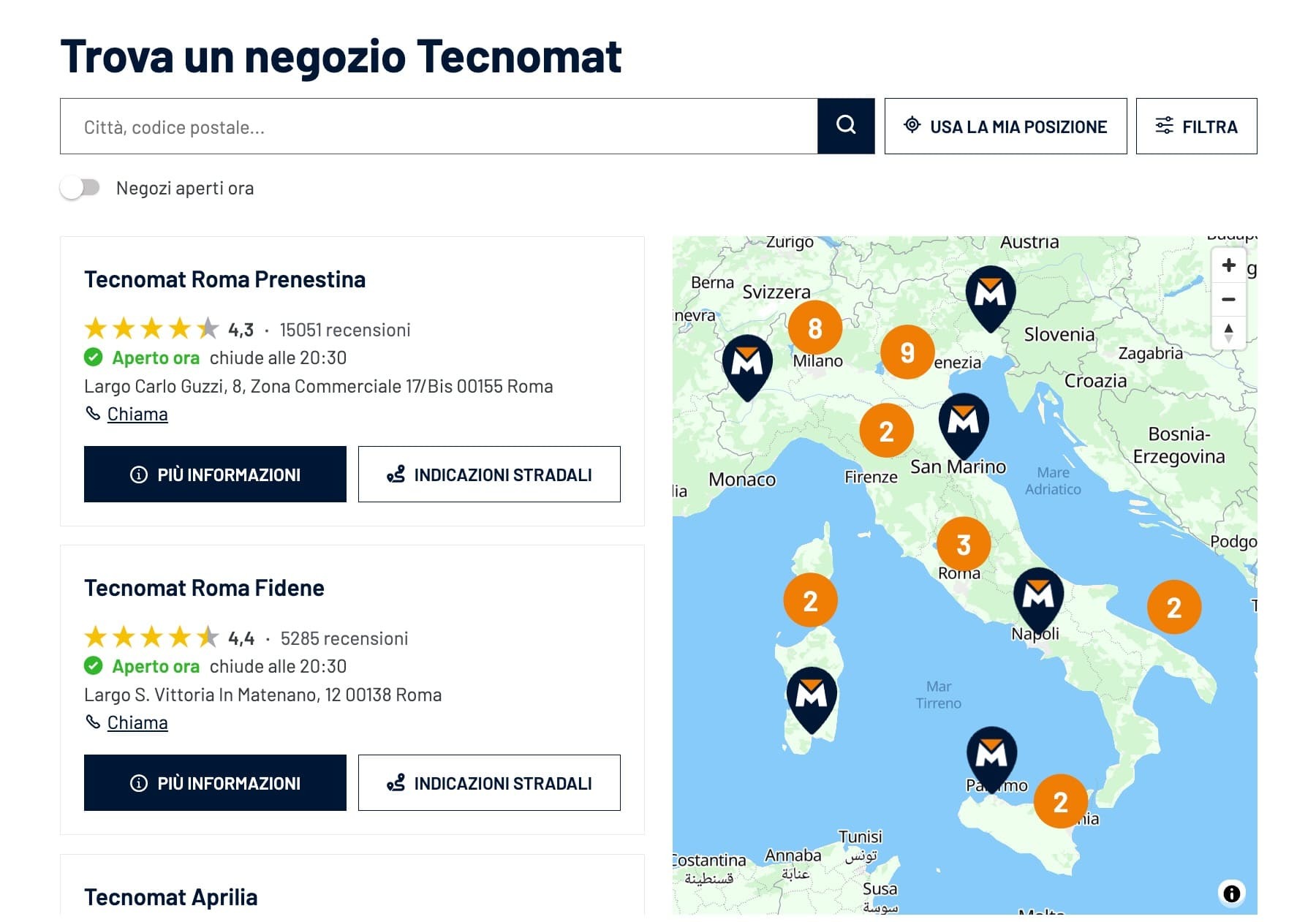 Store Locator Aperto ora