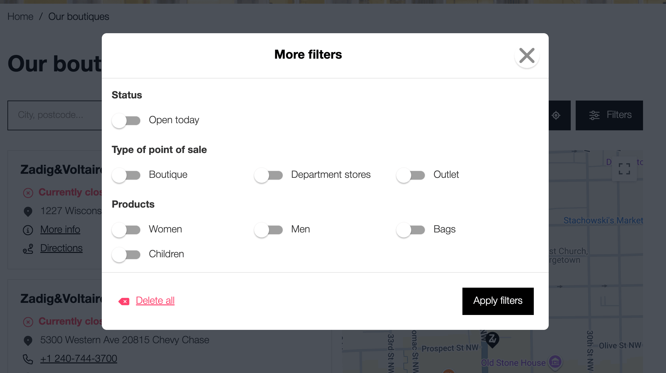 Filters on a Store Locator