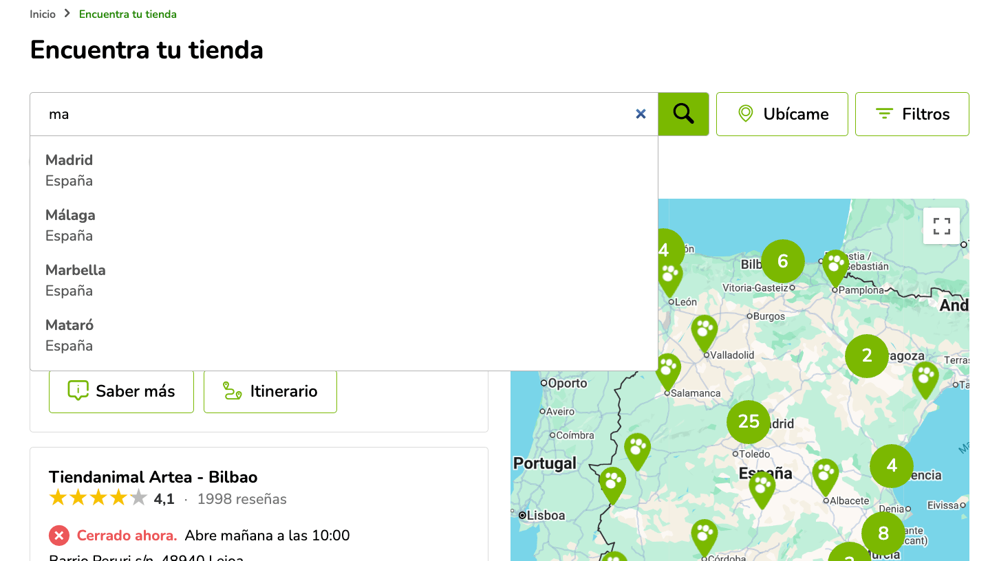 Barra de b&uacute;squeda con autocompletado en un store locator