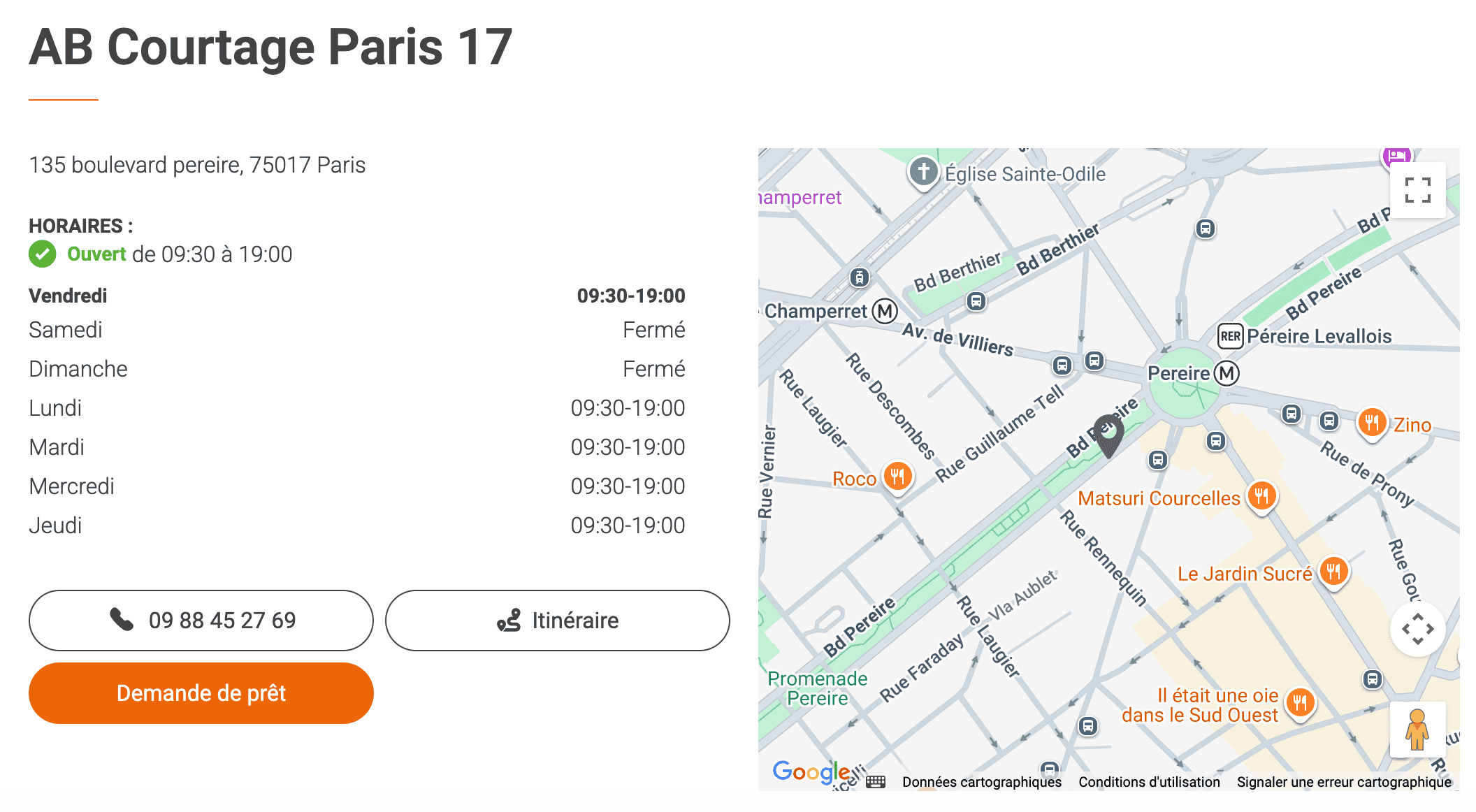 exemple de cta sur une page locale d'une store locator