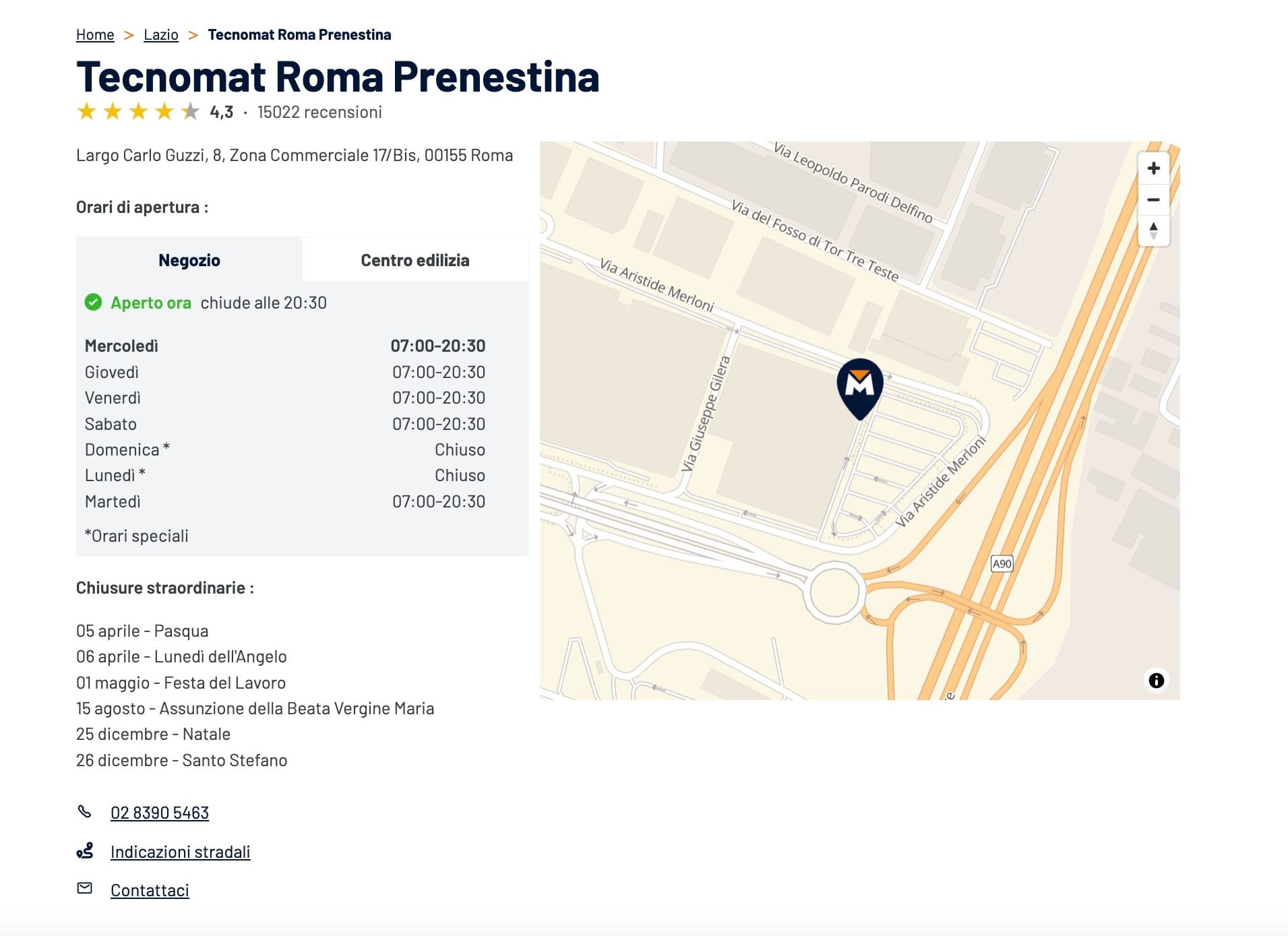 Pagina locale completa Tecnomat Roma