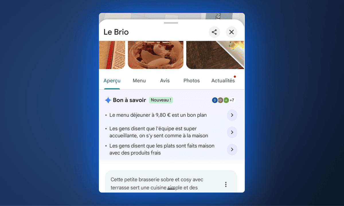 section IA bon à savoir dans les avis google