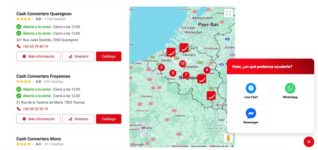 Widget en la página del store locator