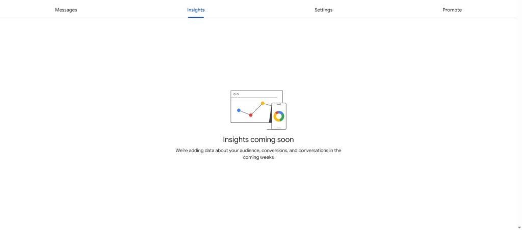 aperçu de l'onglet insights dans l'outil message sur google business profile