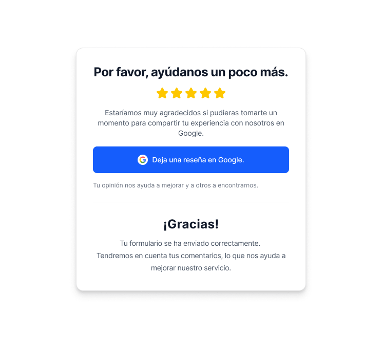 invitación para dejar una reseña de google después de una encuesta